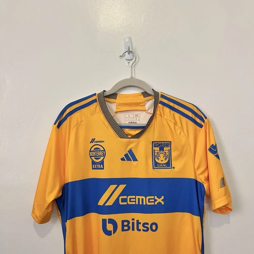 2023 Adidas Monterrey Tigres UANL Home Yellow Blue Soccer Jersey Cemex Rare Sz L